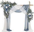 Ting's time Wedding Arch Flowers with Drape Kit (Pack of 4),2pcs Dusty Blue Floral Swags Arrangement and 2pcs Drapes Fabric for Wedding Ceremony and Reception Backdrop Decoration