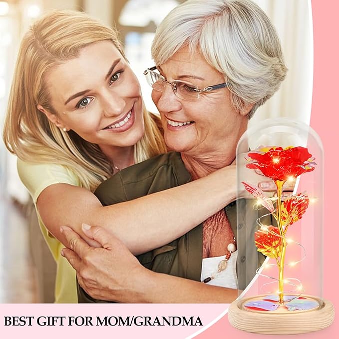 Beferr Mom Birthday Gifts for Women, Galaxy Glass Rose Forever Preserved Flowers for Delivery Prime Light Up Rose in Glass Dome Christmas Rose Gifts for Her Wife Daughter Friends, Red