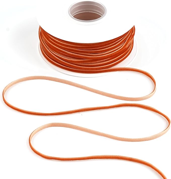MAYREEL 1/8 Inch Terracotta Velvet Ribbon Thin Burnt Orange Vintage Ribbon for Wedding Invitations Crafts Gift Wrapping Party Favor Boxes 50 Yards