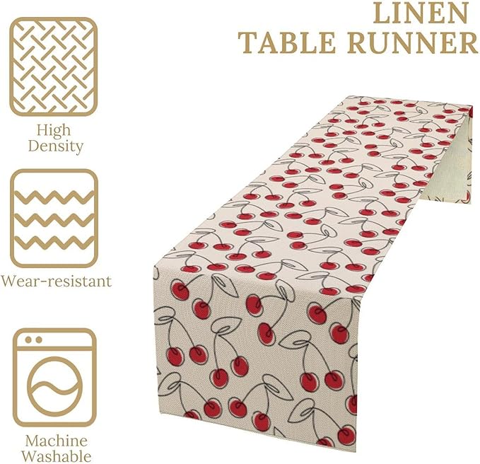 Red Cherry Table Runner,Spring Summer Fruit Tropical Birthday Party Decorations Dining Room Home Kitchen Table Decor 13 x 36Inches