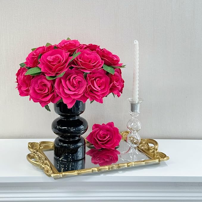 20 pcs 4'' Rose Red Faux Flowers Magenta Pink Brushed Silk Rose Set for DIY Bouquet Wedding Arrangements Artificial Flower Wall Mirror Decor Baby Shower Home Decor Table Centerpieces