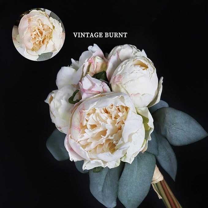 White Artificial Peonies 2 Bouquets Silk Flowers 14Heads Vintage White Fake Flowers Faux Peony Flowers for Flower Arrangements Artificial Centerpiece Home Table Dining Room Decor (Ivory White)