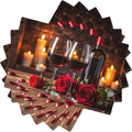 Red Rose Wine Linen Table Placemats Set of 6 Romantic Rose Floral Modern Art Placemat Indoor Outdoor Party Home Desktop Kitchen Dining Room Decoration 12x18 Inch