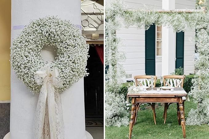 JIFTOK Babys Breath Artificial Flowers, 180 Pcs Fake Flowers Gypsophila Bouquet Fall Flowers Artificial for Decoration, Real Touch Silk Flower for Wedding Christmas DIY Party Home Garden Office(White)