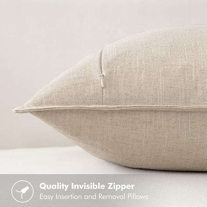 MIULEE Decorative Linen Pillow Covers 20x20 Inch Natural Beige Boho Farmhouse Neutral Christmas Couch Throw Pillows for Bed Pack of 2 Accent Modern Pillowcase Sofa Livingroom Home Decor