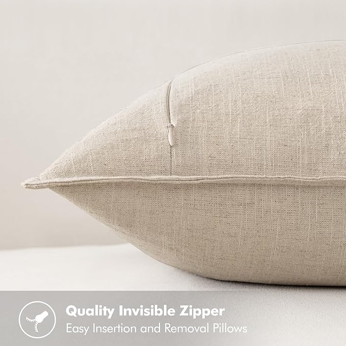 MIULEE Decorative Linen Euro Sham Pillow Covers 22x22 Inch Natural Beige Boho Farmhouse Neutral Christmas Couch Throw Pillows for Bed Pack of 2 Accent Modern Pillowcase Sofa Livingroom Home Decor
