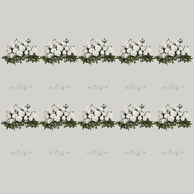 TEKXYZ Acrylic Centerpiece, 10 Pcs 15.75 Inch Tall Flower Stand, Column Wedding Centerpieces, Flower Stand for Wedding Event Party Props, Home Decor, Table