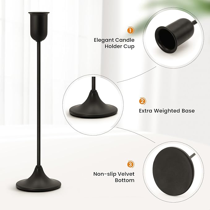 6 Pcs Black Candle Holders Set, Vintage Home Decor – Modern Taper Candlestick Holders for Wedding, Table Centerpieces – Great Gift for Housewarming, Birthday Parties, Wedding & Christmas Season