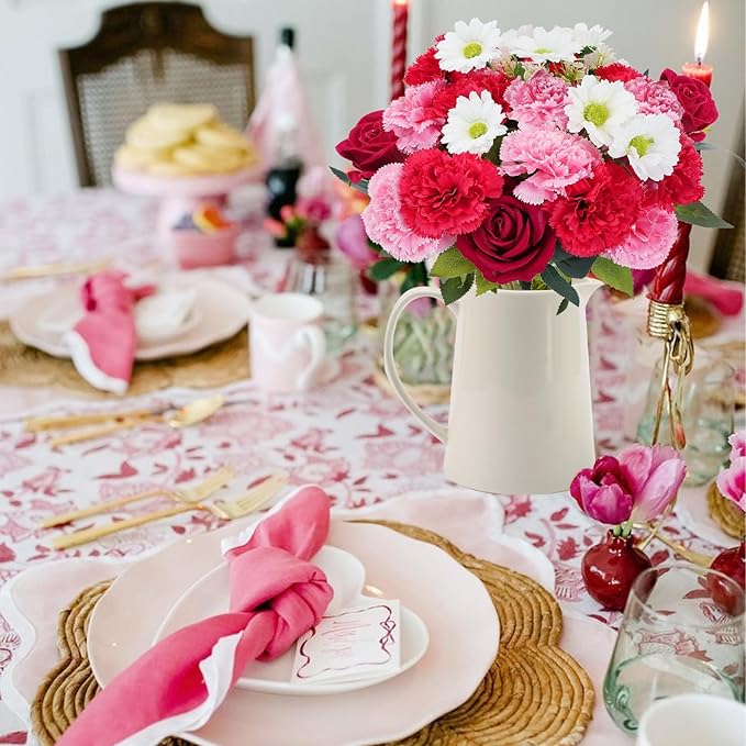 HUAESIN Artificial Valentine Flowers Pink Red Valentines Bouquet with Silk Carnations Velvet Roses Valentines Day Decor Flower Arrangements for Table Centerpieces Bedroom Dining Room
