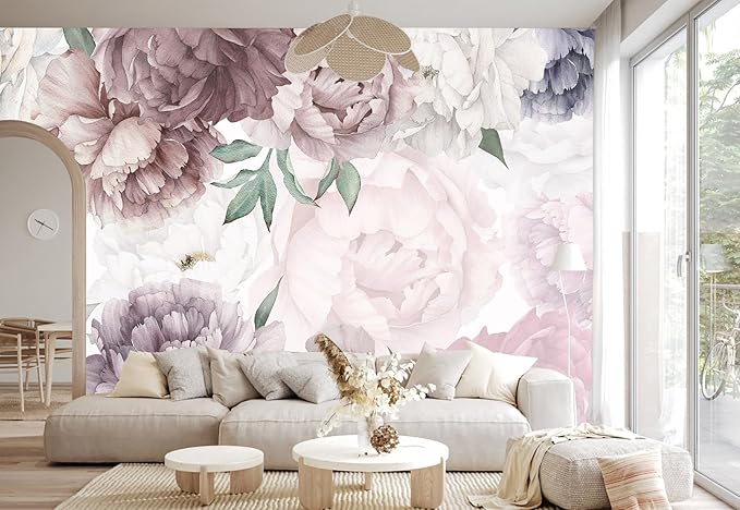 Vintage Floral Wallpaper Peel and Stick Watercolor Peony Self Adhesive Wall Mural for Living Room and Bedroom 82"x57"