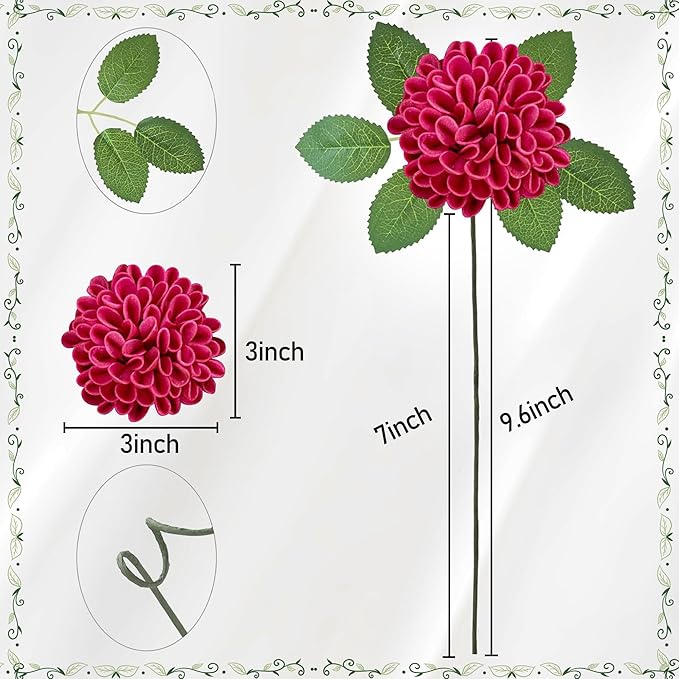 Artificial Flowers, 25pcs Artificial Rose for DIY Wedding Bouquets Centerpieces Arrangements, Hot Pink Dahlia Flowers with Stems for Bridal Shower Party Decoration