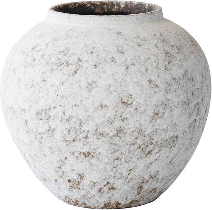 Hand Glazed Rustic White Ceramic Vase Flower Vase, Big Textured Round Vase for Centerpieces, Kitchen, Living Room, Bedroom Decor Gifts