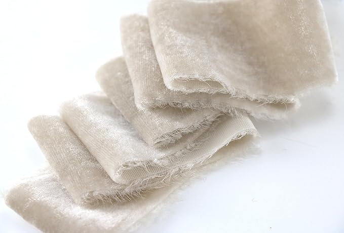 MAYREEL 2 Inch Taupe Velvet Ribbon Hand Torn Beige Silk Frayed Edge Ribbon for Bridal Bouquets Invitations Wedding Vow Books Gift Baskets Hair Bows 3 Yards