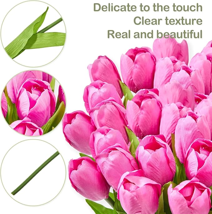 Artificial Flowers Mother's Day Easter Valentine's Day Gifts, Artificial Flowers Fake Tulips Flowers Home Kitchen Wedding Table Decorations a Bunch of 20 Hot Pink Tulips