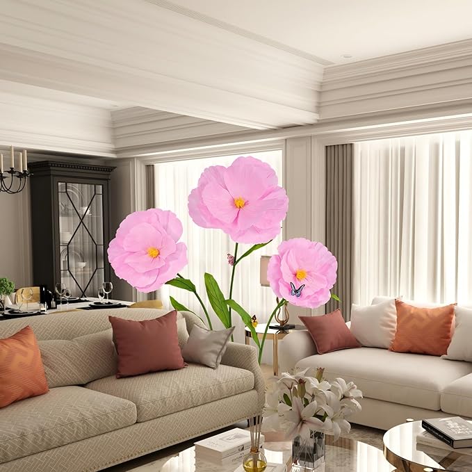 5.8 Ft Giant Artificial Flowers,Large Paper Flower,Huge Poppy Flowers Decoration for Wedding,Hotel,Office,Window Display and Home Farmhouse Decor(Pink)