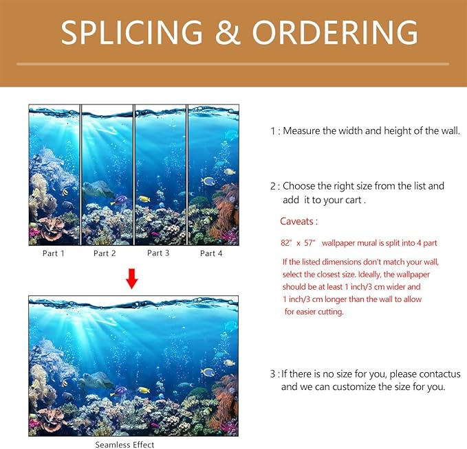 Blue Ocean Wallpaper Peel and Stick Underwater Animal World Self Adhesive Wall Mural for Kids Room Nursery 82"x57"