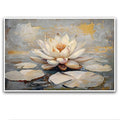 Ethereal white lotus floating on Crystal Waters poster vintage oil painting printwall art soft blush and gold accents serene home and office decor dreamy 8x12in Frameless