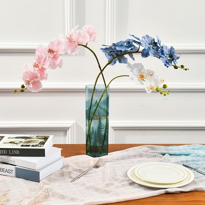 Flower Vase Clear Plastic Cylinder Vases Decor for Centerpieces Home Storage Office Weddings Foggy Green Mountains and Pine Trees 11.8 x 3.9 in