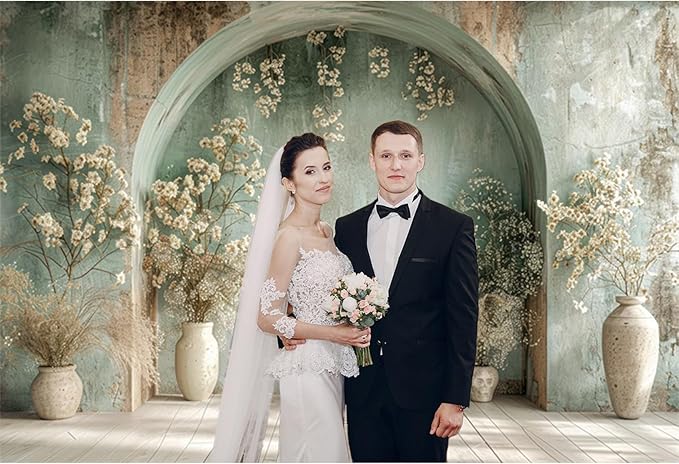 Baocicco 10x7ft Vintage Flower Wall Backdrops for Photography Mint Green Ancient Background Cloth Victoria Floral Bridal Shower Honeymoon Travel Vocation Props Wedding Engagement Party Banner Props