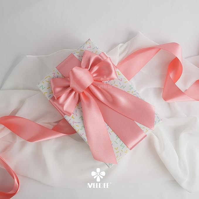 MEEDEE Blush Satin 2 Inch Ribbon Pink Double Faced Ribbon by 25 Yards Silk Ribbons Luxurious Satin Ribbons for Crafts, Weddings, Flower Bouquet, Cake Decoration