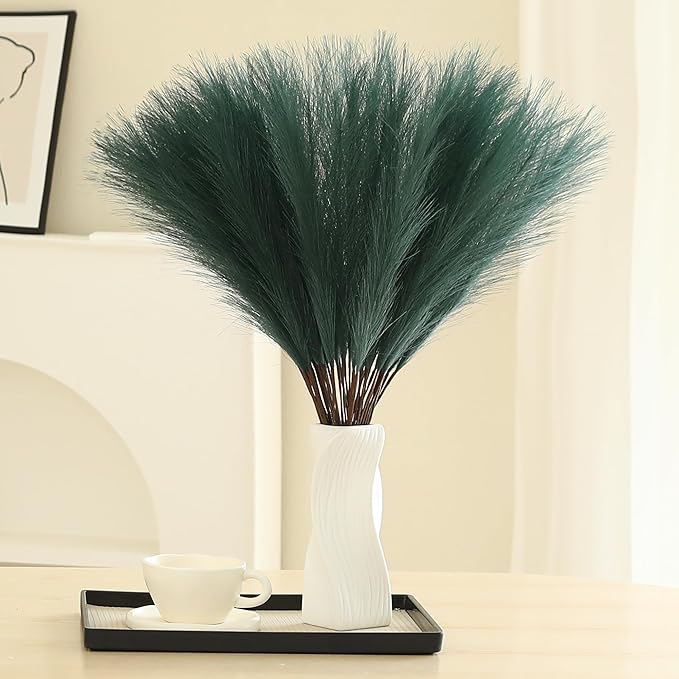 Green Pampas Grass Decor - 30pcs 24 Inch Artificial Pampas Grass Decor Tall, Fake Pompas Grass for Vase Filler, Table Centerpieces, Wedding, Party and Green Home Decor (Green)