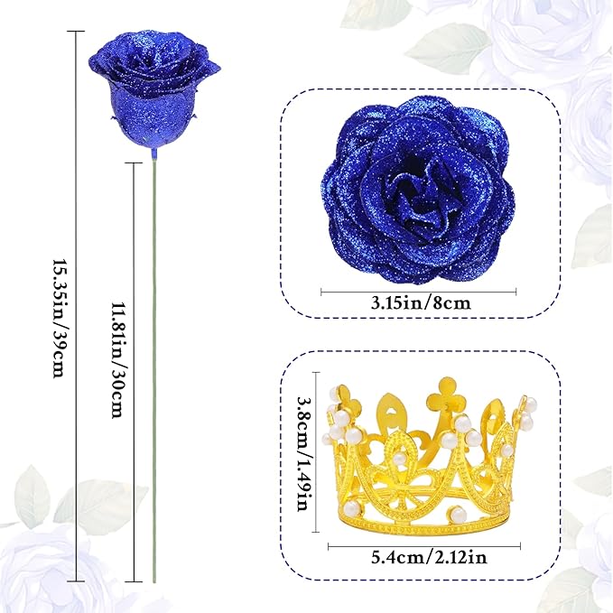 Waipfaru Glitter Roses Bouquet, DIY Fake Flowers Bouquet, Birthday Gifts for Women Mom, 24 Pcs Blue Rose for Grandma Wife Girlfriend Valentines, Mothers Day, Anniversary, Graduation