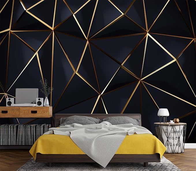 Eierme-Polygonal Pattern Luxury Dark Blue with Gold Abstract Background Peel and Stick 160" x 114"