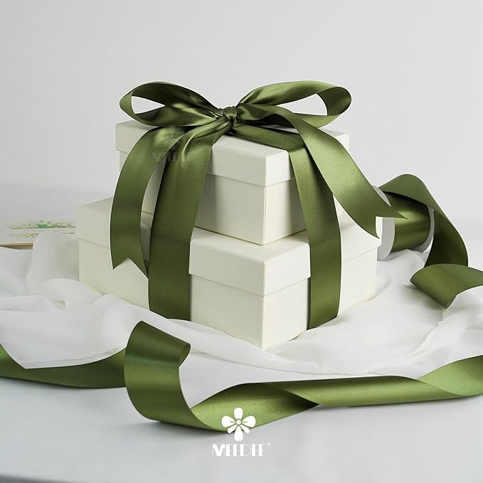 MEEDEE Moss Satin Ribbon 2 Inch Dark Green Ribbon Lux Double Faced Ribbons by 25 Yards Silk Green Satin Ribbons for Gift Wrapping, Weddings, Flower Bouquet, Holiday Decorating