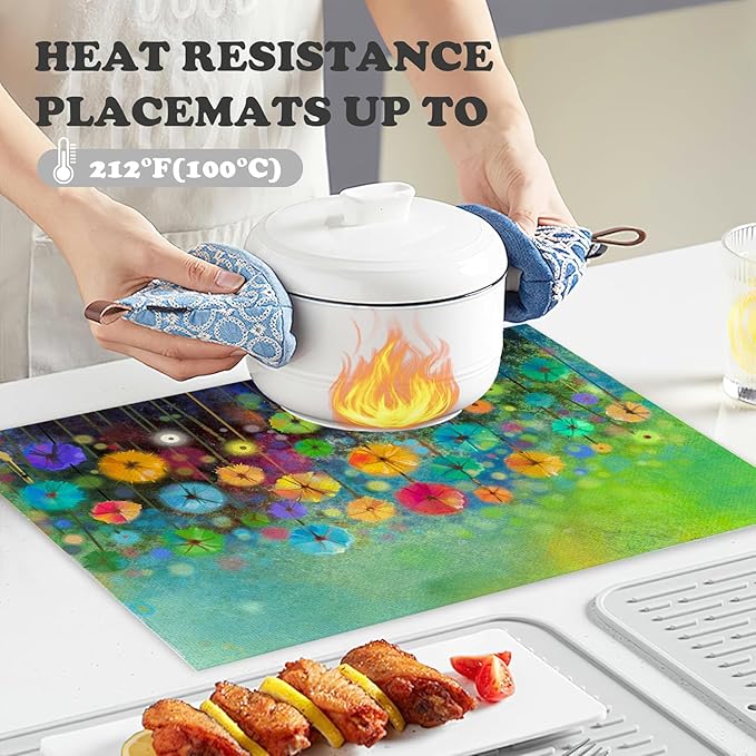 Placemats Set of 4 Watercolor Floral Place Mats Washable Table Dinner Mats Linen Table Mats for Kitchen Dining Party Home Kitchen Decor 12x18 Inch