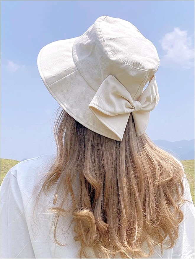 Verdusa Women's Bow Knot Wide Brim Bucket Hats Summer Outdoor Sun Hat