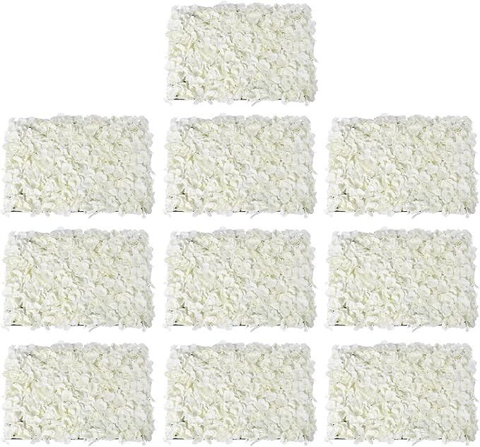 LOYALHEARTDY 10 PCS Artificial Flower Wall Panel 24" x 16" Faux Flowers Wall Decoration Miky-White Hydrangea Flower Panels Wall for Home Party Wedding Christmas Festival Photo Backgdrop Decor