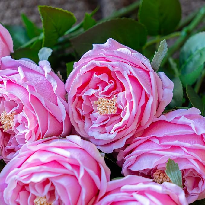 Fake Flowers for Decoration Home Decor Real Touch Artificial Flowers Austin Rose Peony Latex Fake Flower Living Room Decoration Vivid Pink Roses Peonies (Pink 4pcs)