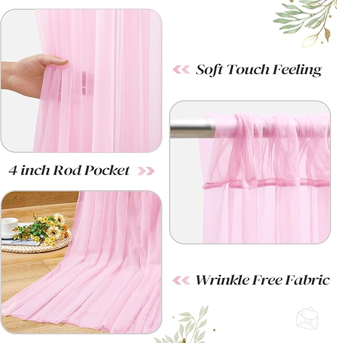 20ft x 10ft Pink Backdrop Curtain with Lights String for Parties, Sheer Tulle Wedding Photo Backdrops Drapes for Baby Shower Birthday Party Decorations Background for Photography