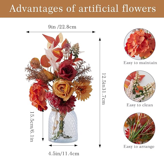 Artificial Flowers Combo Orange Flowers Mix Silk Flowers Gerbera, fake flowers for DIY Wedding Bridal Bouquets, Floral Arrangement, Table Centerpieces. Fake Plastic Flowers Bulk Vase Decoration