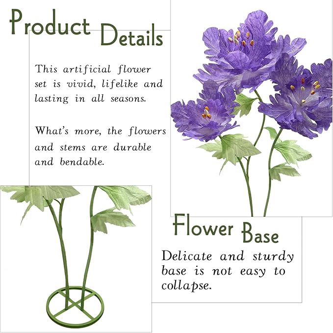 Giant Paper Flowers for Decoration, Big Artificial Flower with Stems and Stands Party Banquet Wedding Reception Stage Photography Props Mall Display Graduation Essential Background Home Decor, Purple