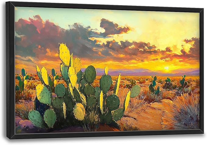 Western Cactus Wall Art Southwest Desert Sunset Pictures Wall Decor Arizona Landscape Canvas Painting Prints Framed Large Modern Artwork Home Decorations for Bedroom Living Room Office 36"x24"