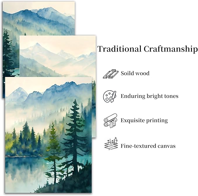 SERIMINO Nature Landscape Wall Art for Living Room, Green Forest Mountain Canvas Prints Paintings Room Decor, Lake Tree Cottagecore Modern Farmhouse Wall Decor Set of 3, 20"X28"
