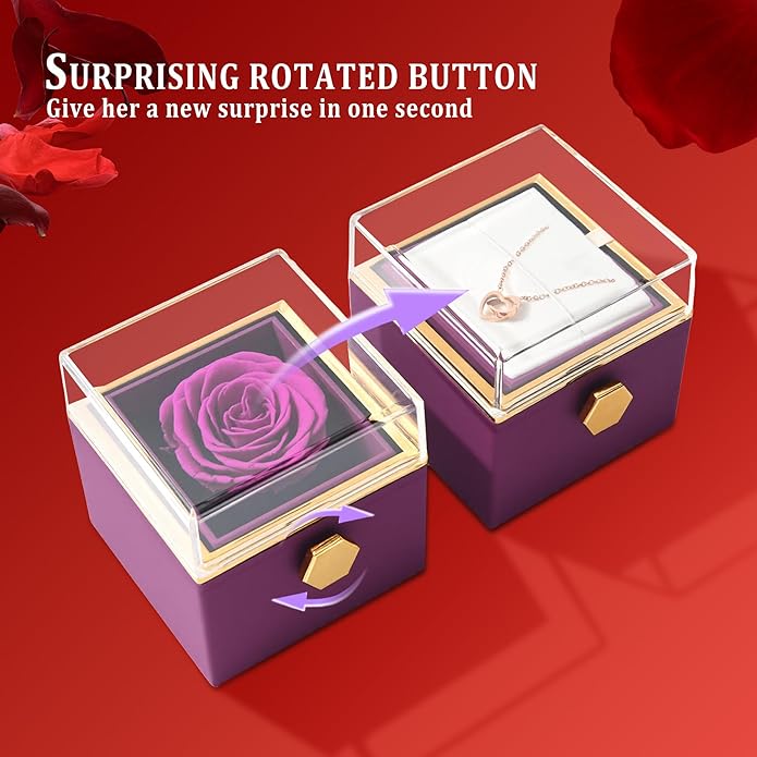 ‌TINGKU Eternal Real Rose Gift Box for Women, Preserved Rose with Customized Name Engraved Heart Necklace, Personalized Romantic Gift for Wife, Girlfriend, Mom, Mother's Day Love Keepsake