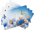 Flying Butterfly Placemats Set of 4, Blue Flowers 12x18 Inch Non-Slip Washable Heat Resistant Linen Fabric Table Mats,Place Mats for Holiday Party