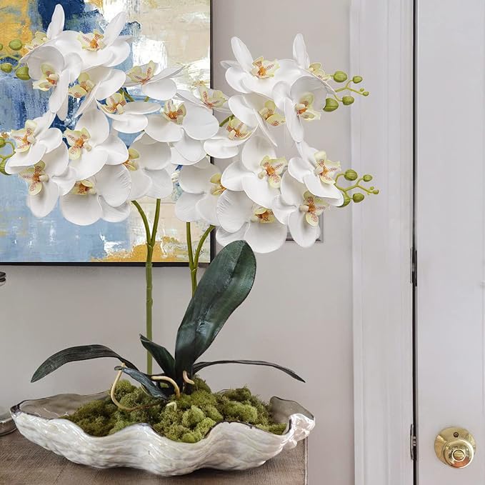 30 Inch White Orchids Artificial Flowers Real Touch Phalaenopsis Spray Artificial Orchid Stems with 12 Orchid Flowers Fake Phalaenopsis Tall Faux Flowers Arrangement for Home Decor Party Wedding Decor