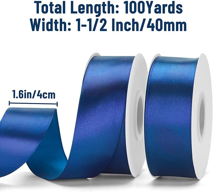 KINGLAKE Royal Blue Satin Ribbon – 1 1/2'' x 100 Yards Polyester Dark Blue Ribbon for Gift Wrapping Wedding Party Decoration DIY Crafts Floral Bouquets and Wreath Bows Halloween