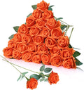 30pcs Fake Roses Artificial Silk Flowers Long Stems Bouquet for Wedding Bridal Shower Party Home Decoration (Orange)