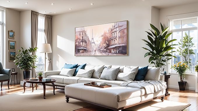 Paris Decor Modern Artwork Couple Room Wall Art Landscape Canvas Painting for Living Room Bedroom Office - Large 20"x40" Framed