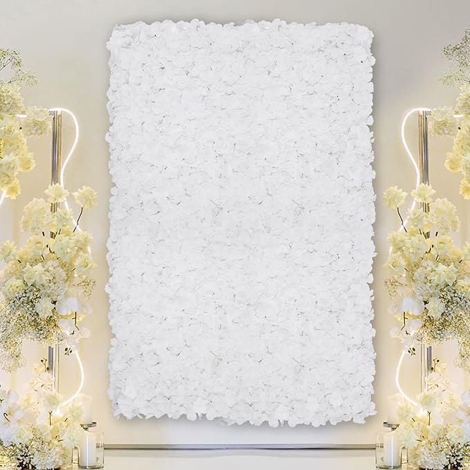 LOYALHEARTDY 20 PCS Artificial Flower Wall Panel 24" x 16" Faux Flowers Wall Decoration White Hydrangea Flower Panels Wall for Home Party Wedding Christmas Festival Photo Backgdrop Decor
