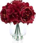 Artificial Flowers Silk Peonies & Hydrangea in Glass Vase with Fake Water, Fake Rose Bouquet Arrangement with Vase for Home Wedding Christmas Party Decor as Table Centerpieces & Gift (Classical Red)