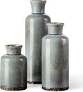CwlwGO- Ceramic Rustic Vintage Blue Vase, Suitable for Home Decoration, 3 Piece Set of Glazed Decorative Vases, Kitchen, Bedroom.Living Room Table,Shelf Decorations.