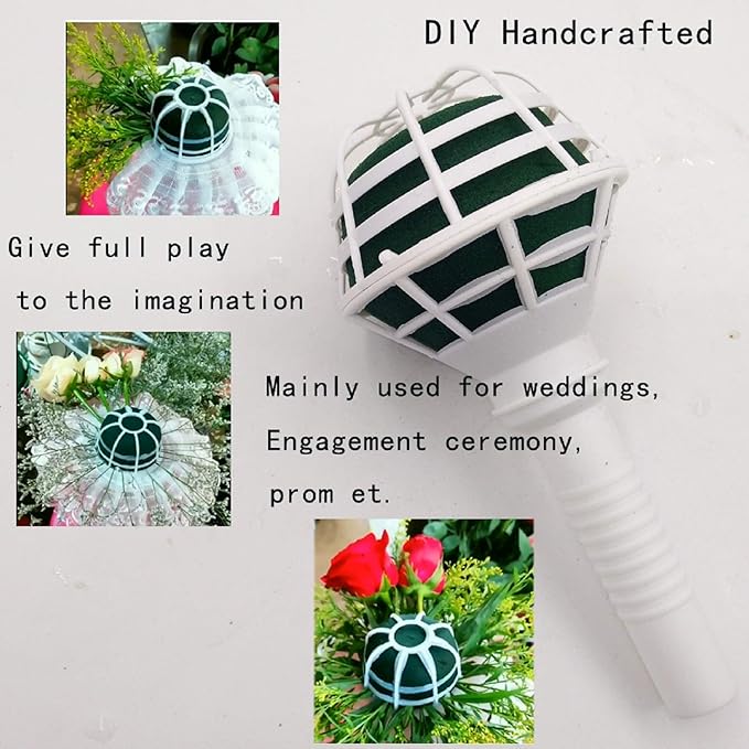 Arlai Bridal Wedding Bouquet Holder Decoration Flower Foam Handle, Box of 2