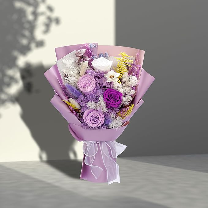 Flowers Gifts for Mom, Flower for Delivery, Preserved Roses Bouquets, Birthday Gifts for Women, Mothers Day Flowers for Wife (Purple)