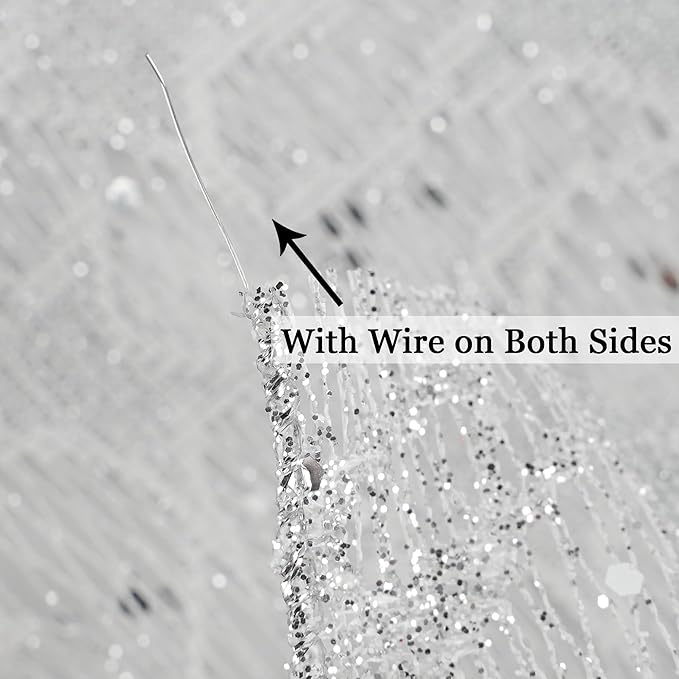 MEEDEE 6 Inch Wide Wired Ribbon Silver Glitter Mesh Web Wired Edge Ribbon by 10 Yards Roll Silver Wired Mesh Ribbons for Christmas Tree, Garland, Holiday Wreaths, Bows, Centerpiece, Gift Wrapping