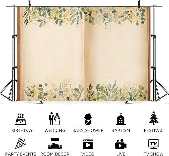 12x6ft Fairy Tale Books Backdrop Once Upon a Time Storybook Photography Background Green Leaves Foliage Old Open Magic Book Romantic Wedding Decorations Birthday Baby Shower Photo Booth Prop